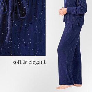 Lounge Pants XL Blue Silver Sparkle Straight Leg Stretch Pockets Martha Stewart